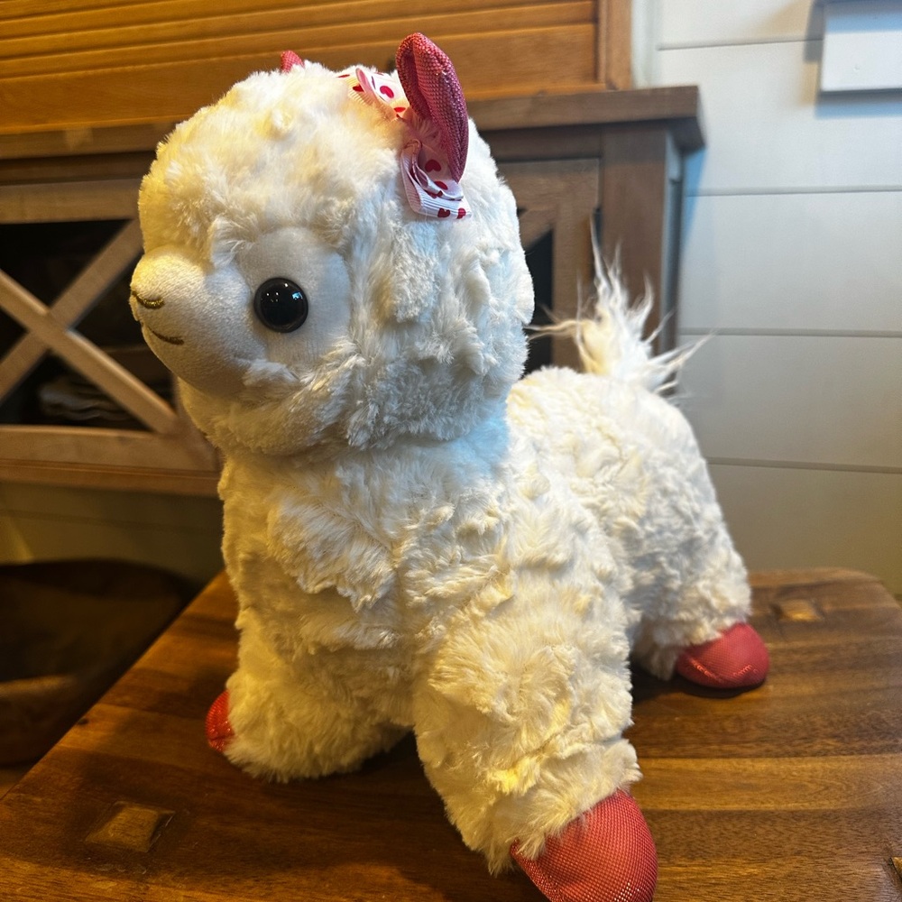 White Plush Lamb with Pink Accents and Removable Heat Pack